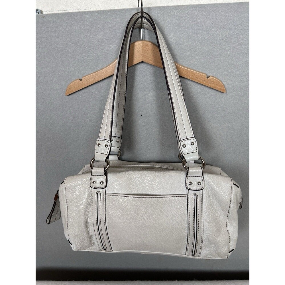 Tignanello White leather satchel w/ shoulder straps zip close classic boho bag